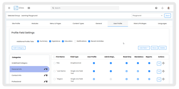 Configure Site Profile Fields